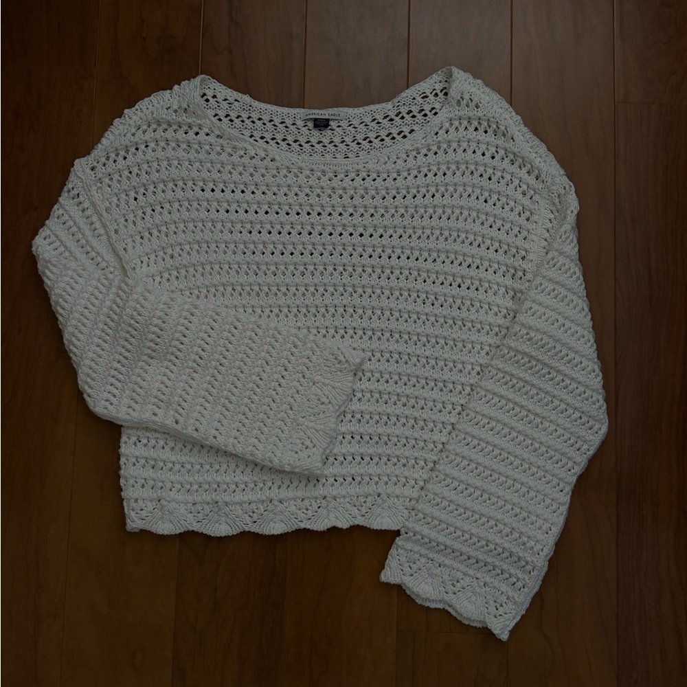 American Eagle Outfitters White Crochet Crewneck Sweater